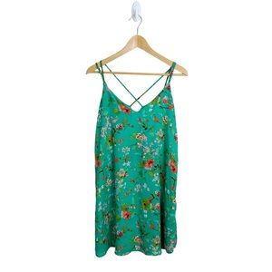 ✨Vintage Y2K Kelly Green Floral Slip on Mini Dress Size SM